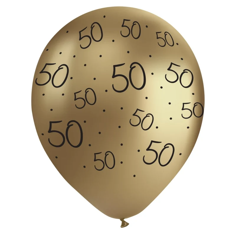 Golden Celebration 50th Birthday Gold Chrome Latex Balloons, 12 Inches, 12 Count