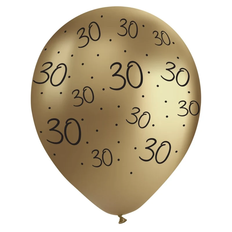 Golden Celebration 30th Birthday Gold Chrome Latex Balloons, 12 Inches, 12 Count