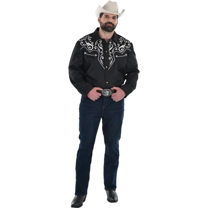 Western Cowboy Shirt for Plus Size Adults, Black and White