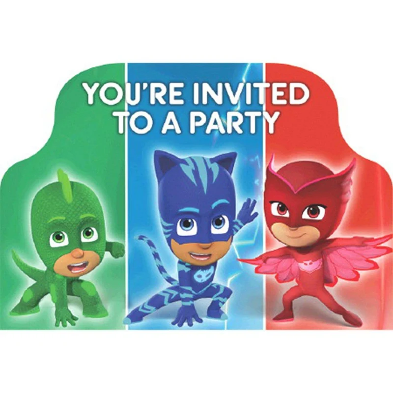 PJ Masks invitations, 8 per package