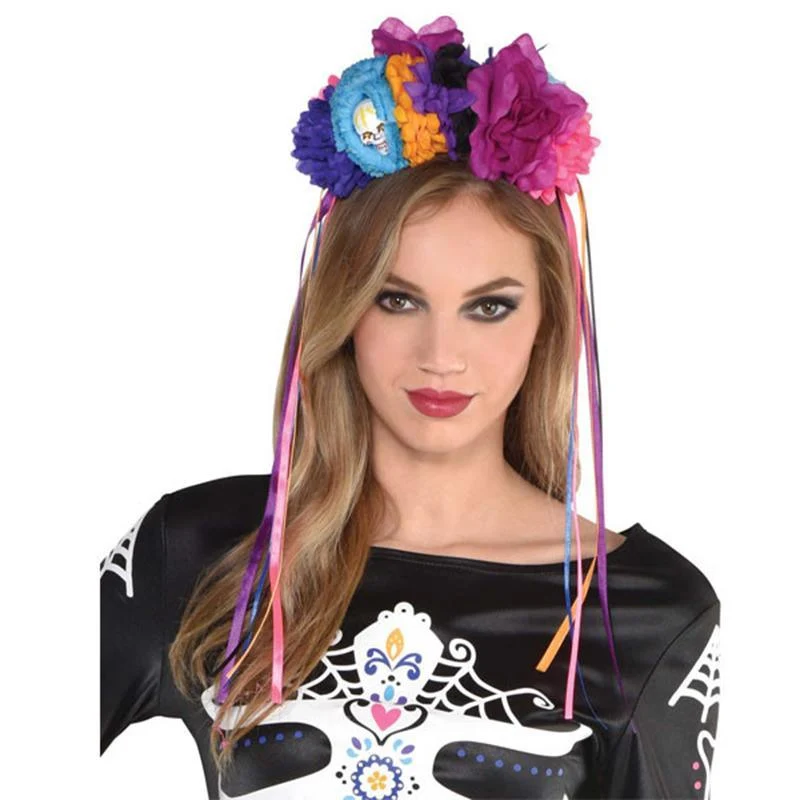Day of the dead neon floral headpiece for adults