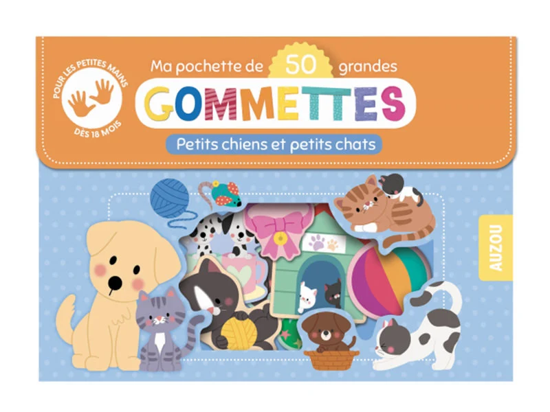 Pochette de 50 grandes gommettes - petits chiens et petits chats - Auzou