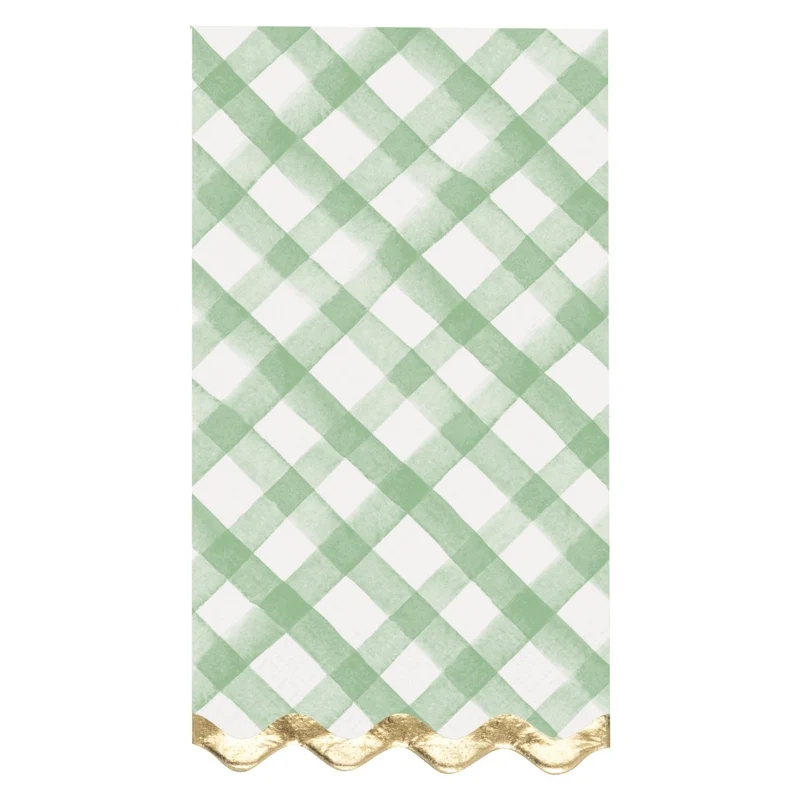 Green Gingham Large Guest Napkins with Foil, 16 Count