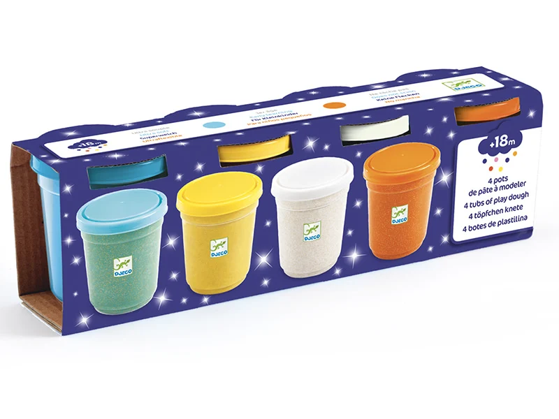 4 pots de pâte à modeler pailletées