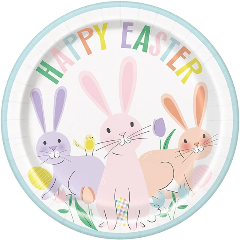 Pretty Easter Large Round Lunch Paper Plates, 9 Inches, 8 Count