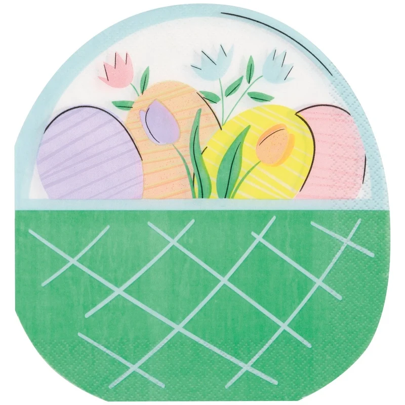 Pretty Easter Large Basket Shaped Lunch Napkins, 16 Count