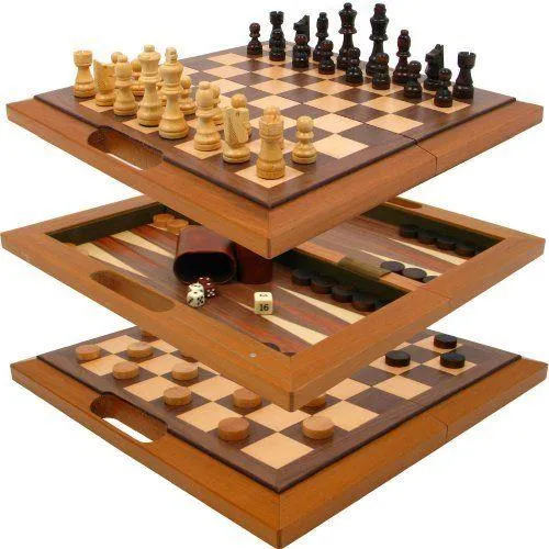 CHH Games 3-in-1 Oak Game Set (Chess-Checkers-Backgammon) / Jeu de 3 en 1 en chêne (échecs, dames, jacquet)