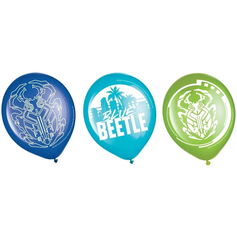 DC Blue Beetle Latex Balloons, Blue & Green, 12 Inches, 6 Count