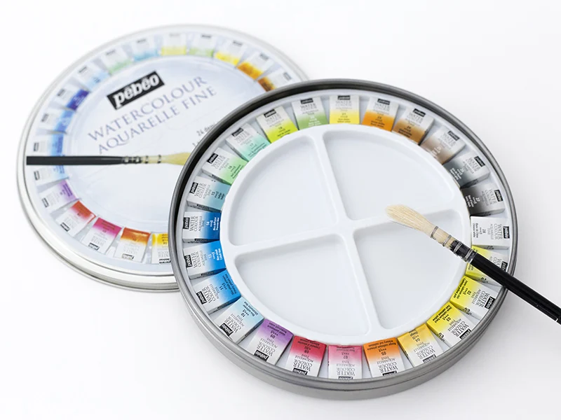 Coffret 24 demi-godets aquarelle fine - boîte ronde
