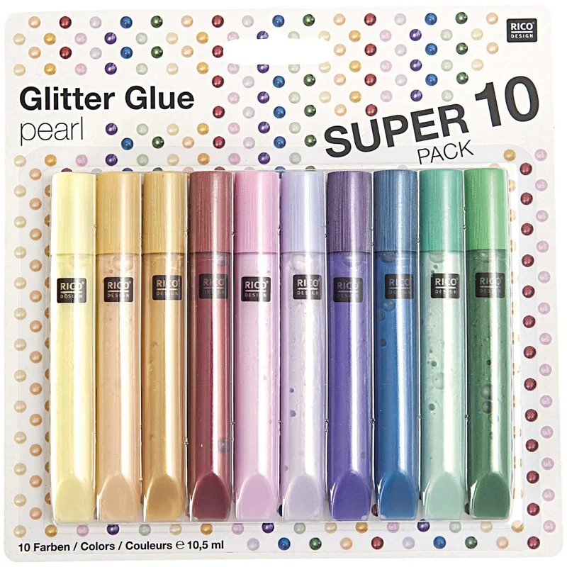 Lot de 10 stylos glitter glue - colle paillettes - couleurs nacrées