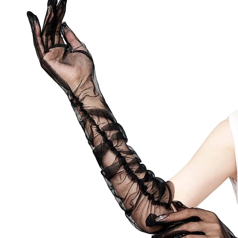 Black Pleated Mesh Gloves for Adults