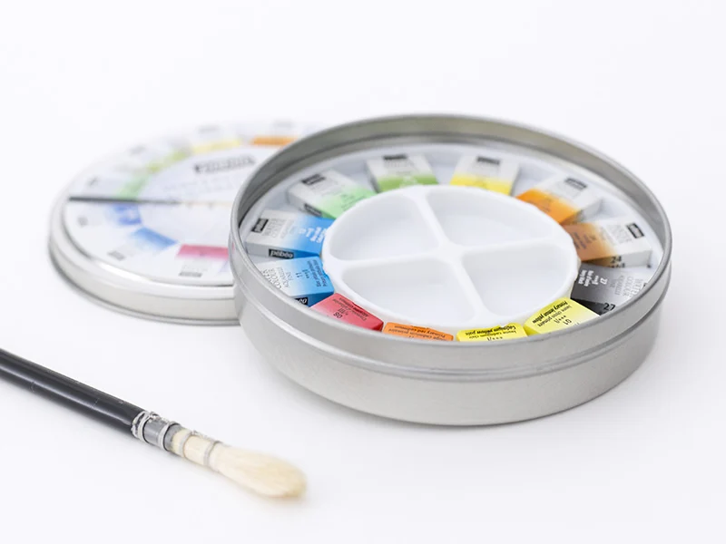 Coffret 12 demi-godets aquarelle fine - boîte ronde