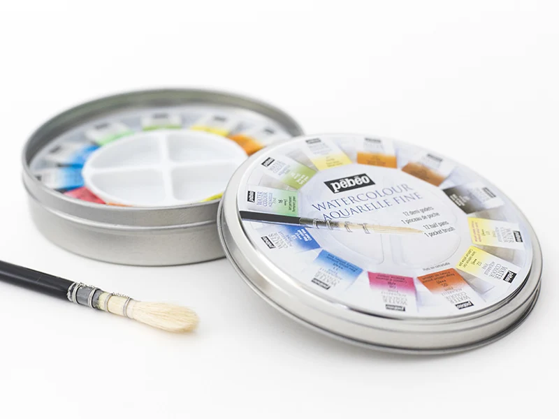 Coffret 12 demi-godets aquarelle fine - boîte ronde