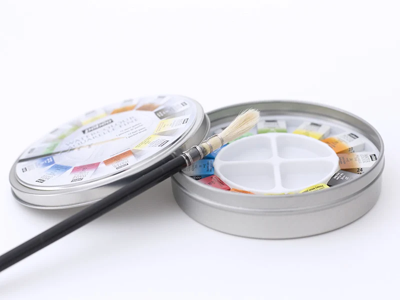 Coffret 12 demi-godets aquarelle fine - boîte ronde