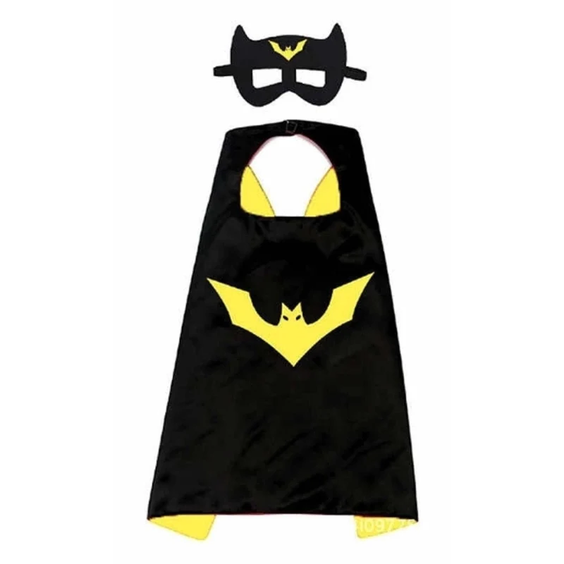 Superhero Cape and Mask for Kids, Black and Yellow