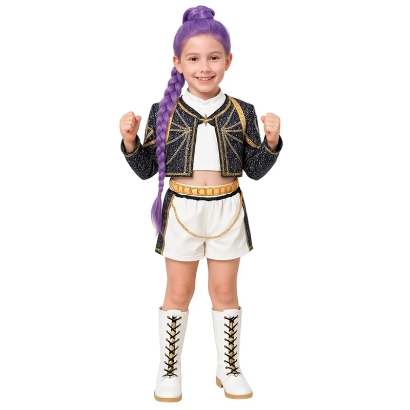 Kpop Anime Cosplay Rumi Concert Costume for Kids, Demon Hunter Inspired Pop Singer