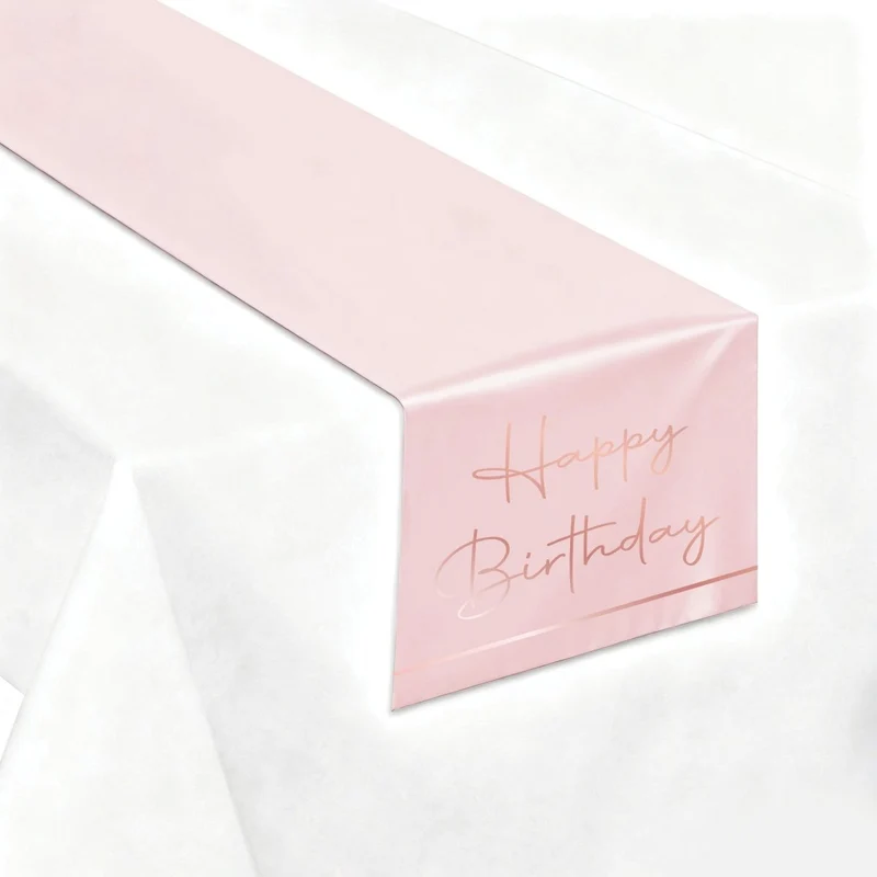 Rosé Celebration Happy Birthday Table Runner, 78.5 Inches, 1 Count