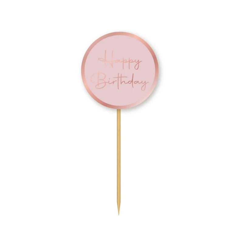Rosé Celebration Happy Birthday Cupcake Toppers, 12 Count