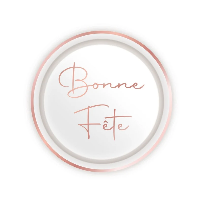 Rosé Celebration Bonne Fête Small Round Dessert Paper Plates, 7 Inches, 8 Count