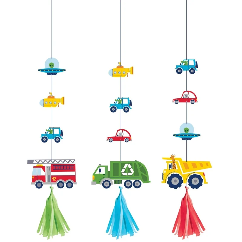 Transportation Time Hanging Decorations, 3 Count