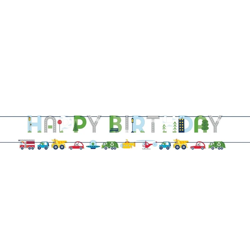 Transportation Time Happy Birthday Banner, 2 Count
