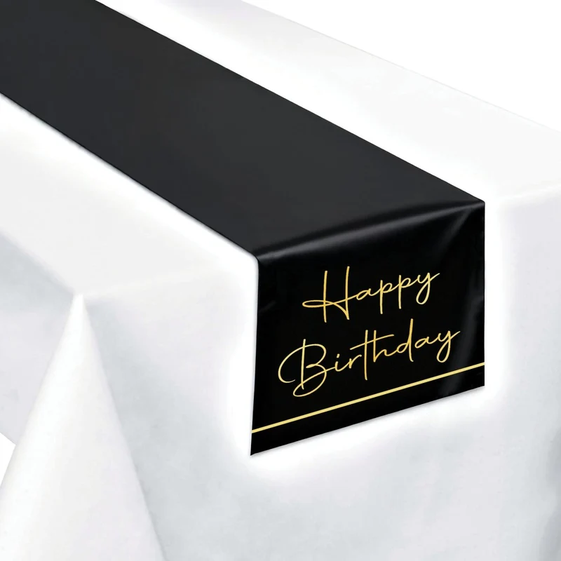 Golden Celebration Happy Birthday Table Runner, 78.5 Inches, 1 Count