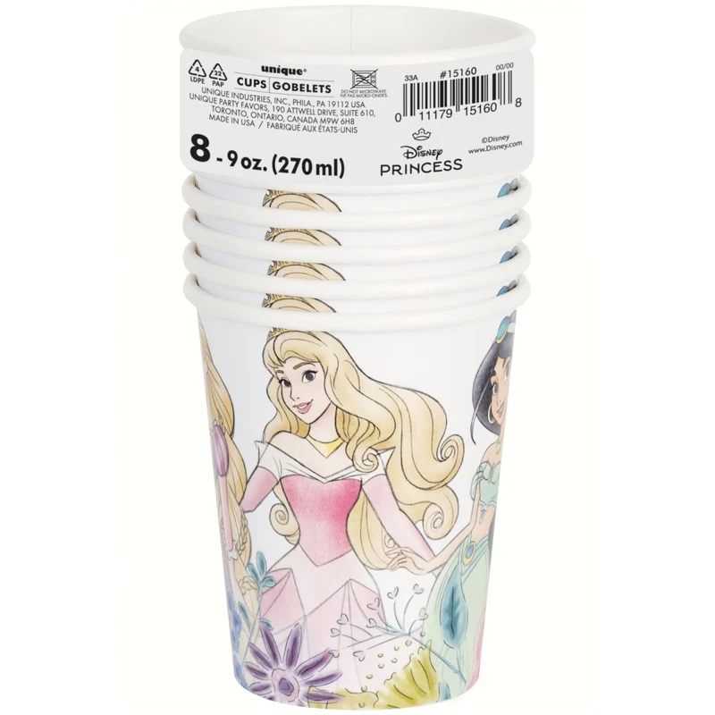 Disney Princesses Birthday Paper Cups, 9 Oz, 8 Count