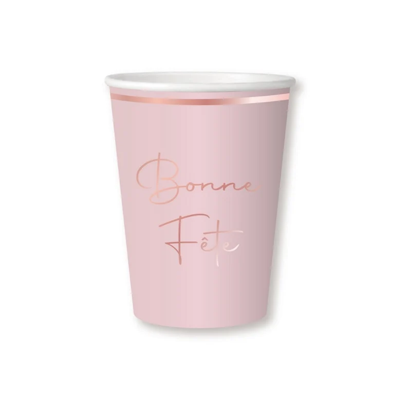 Rosé Celebration Bonne Fête Paper Cups, 9 Oz, 8 Count
