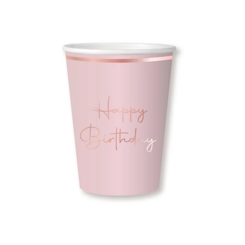 Rosé Celebration Happy Birthday Paper Cups, 9 Oz, 8 Count