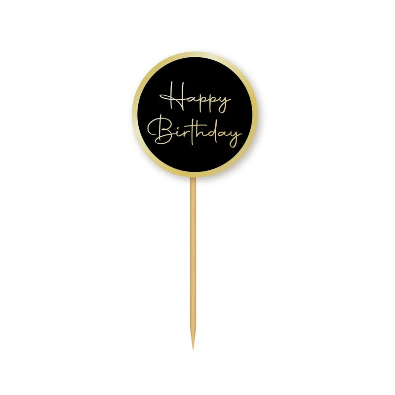 Golden Celebration Happy Birthday Cupcake Toppers, 12 Count