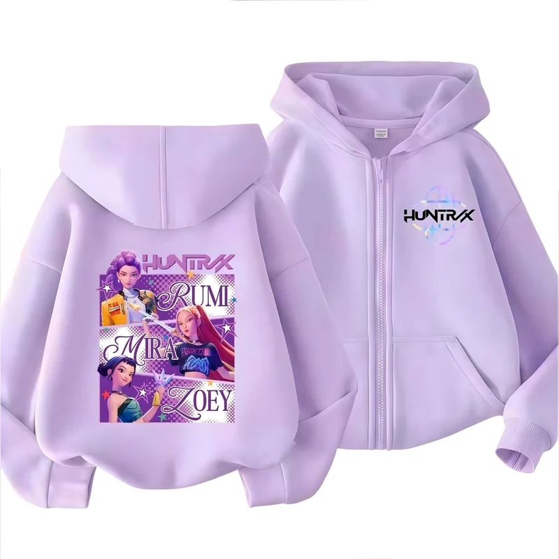 Kpop Anime Huntrix Zip-Up Hoodie for Kids, Demon Hunter Inspired Pop Singer