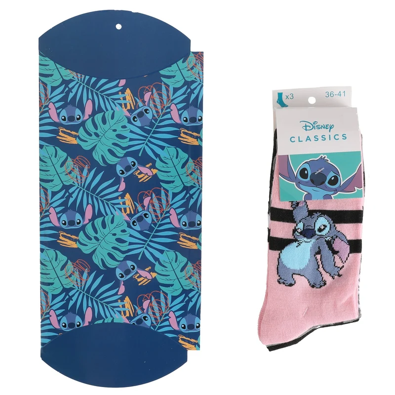 Boîte cadeau 3 paires de chaussettes Stitch ou Minnie - Bleu