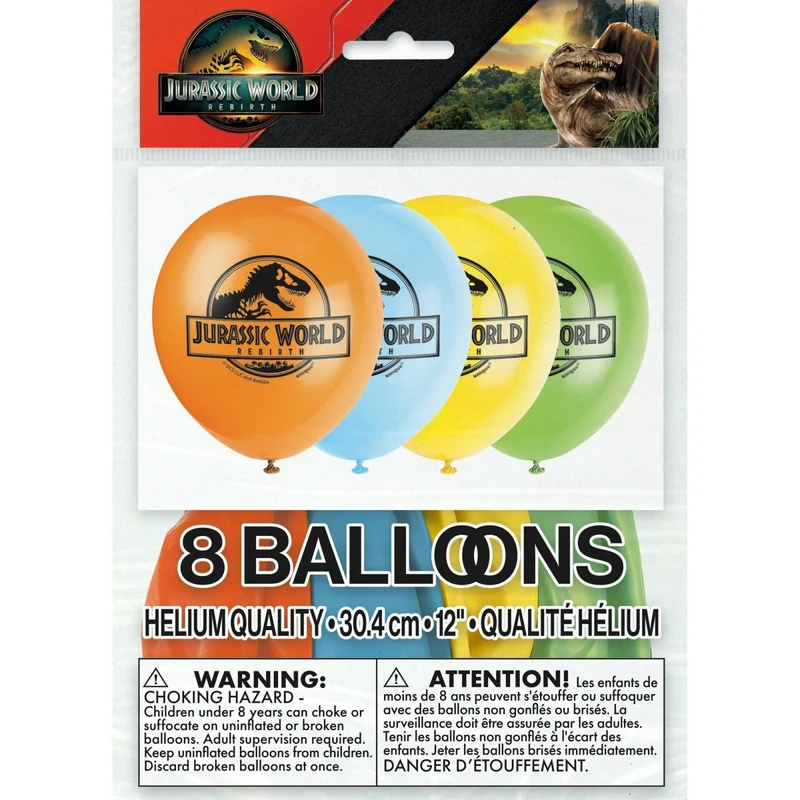 Jurassic World Birthday Latex Balloons, 12 Inches, 8 Count