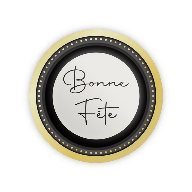 Golden Celebration "Bonne Fête" Large Round Lunch Paper Plates, 9 Inches, 8 Count