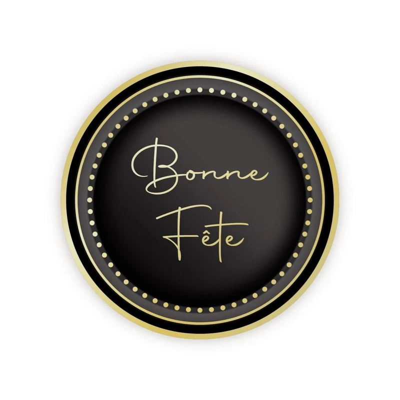 Golden Celebration "Bonne Fête" Small Round Dessert Paper Plates, 7 Inches, 8 Count