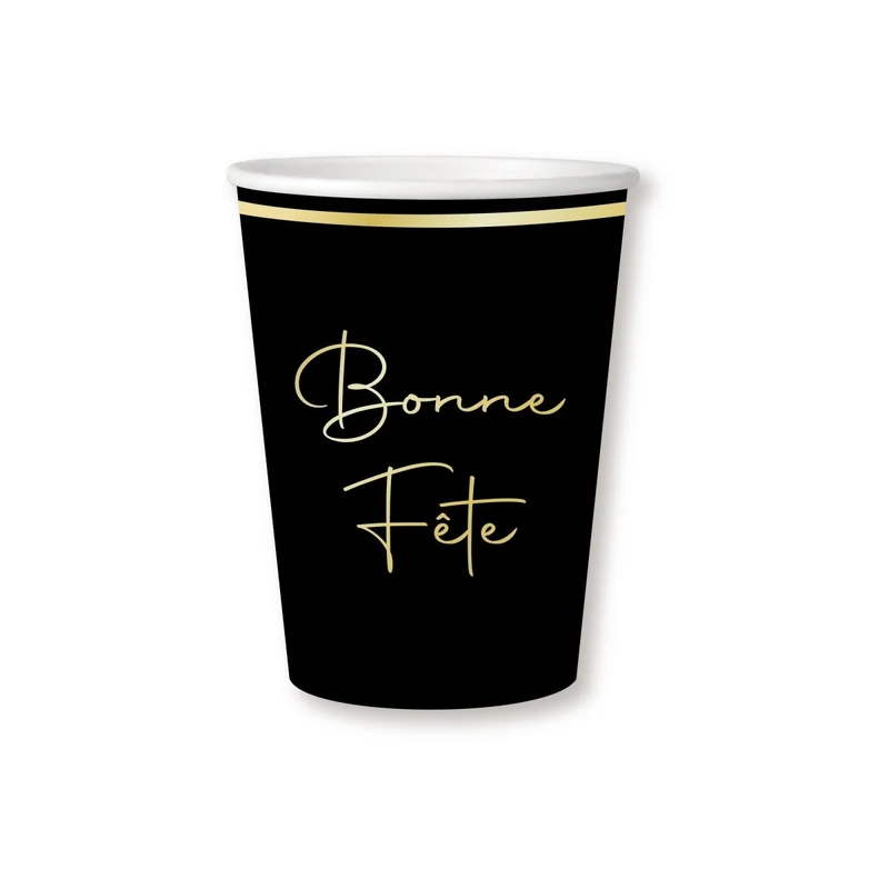 Golden Celebration Bonne Fête Paper Cups, 9 Oz, 8 Count