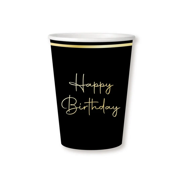 Golden Celebration Happy Birthday Paper Cups, 9 Oz, 8 Count