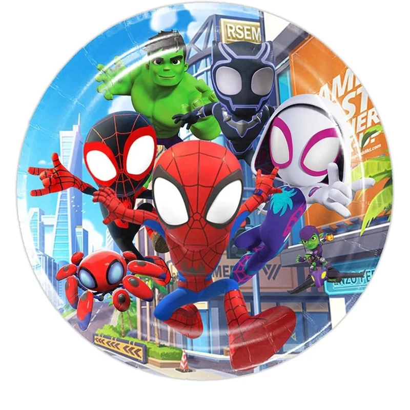 Spidey Heroes Birthday Large Round Lunch Paper Plates, 9 Inches, 10 Count