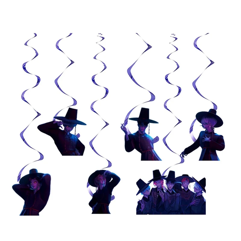 Kpop Anime Spiral Decoration Kit with Cutouts, Demon Hunter Inspired Boy Band, 6 Count