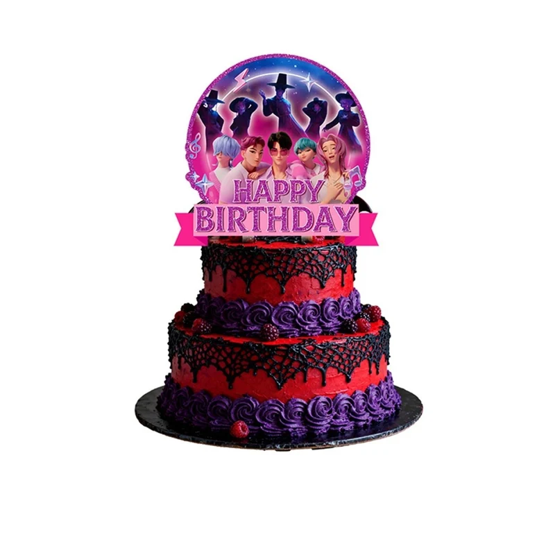 Kpop Anime Cake Topper, Demon Hunter Inspired Boy Band, 1 Count