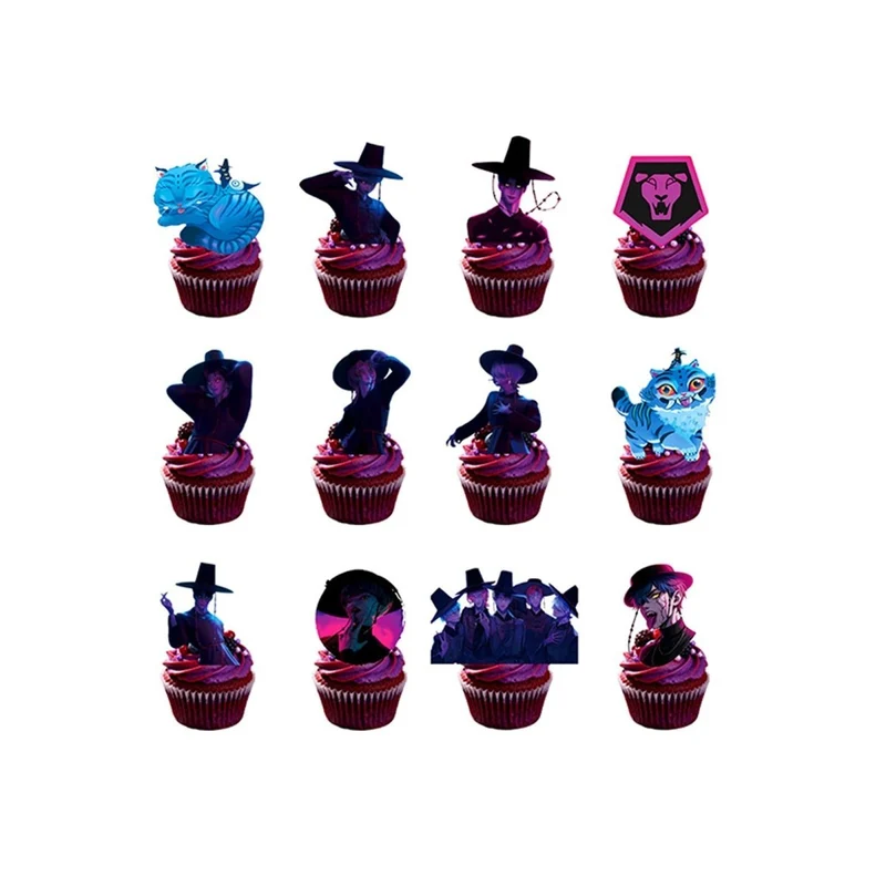 Kpop Anime Cupcake Toppers, Demon Hunter Inspired Boy Band, 12 Count