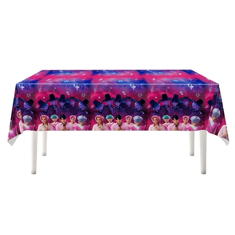 Kpop Anime Rectangular Plastic Table Cover, Demon Hunter Inspired Boy Band, 43 x 71 Inches, 1 Count