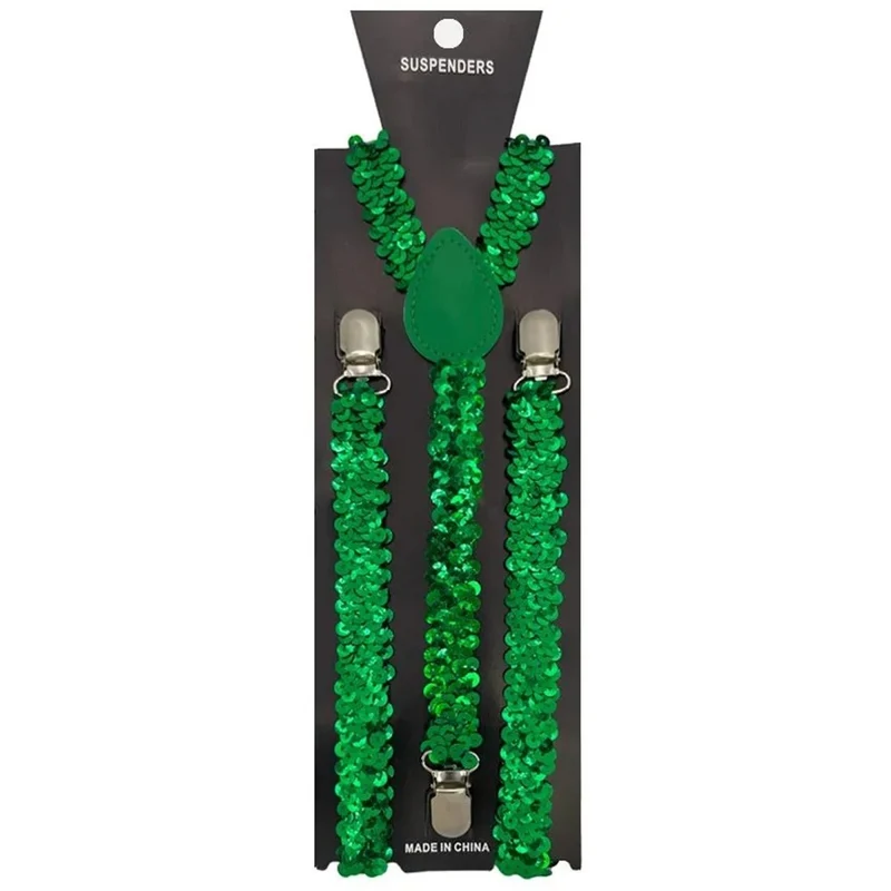 Green Sequin Suspenders for Adults