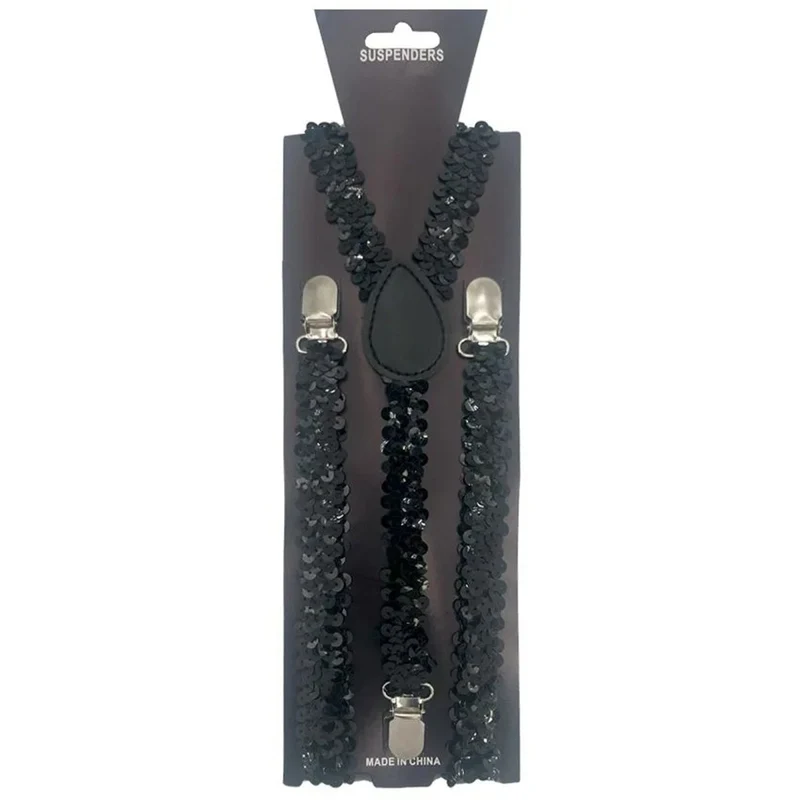 Black Sequin Suspenders for Adults