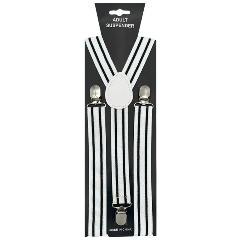 White Suspenders with Black Lines for Adults