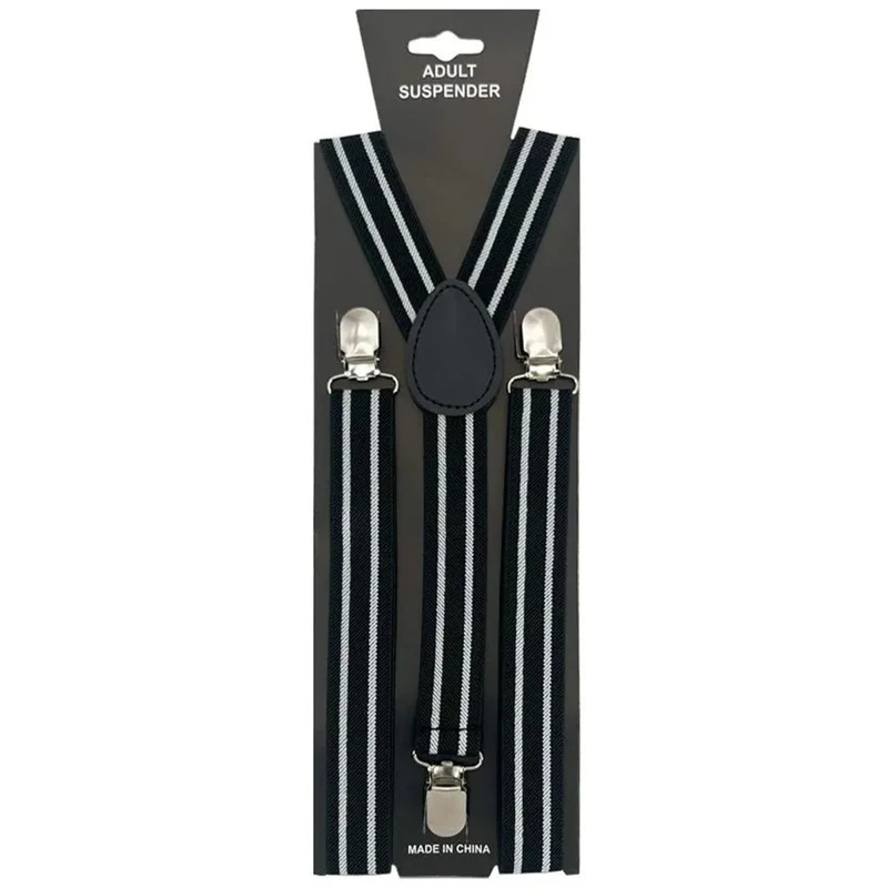 Black Suspenders with White Lines for Adults