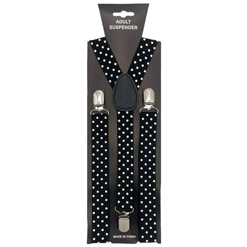 Black Suspenders with White Polka Dots for Adults