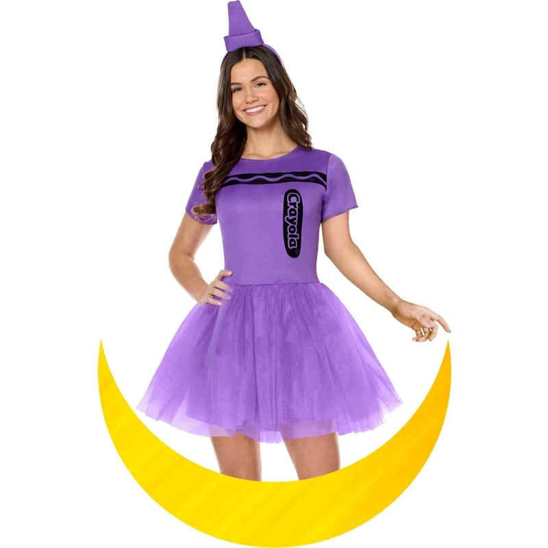 Purple Crayola Costume for Adults, Dress and Headpiece