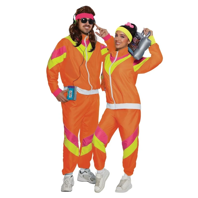80s Plus Size Costume for Adults, Orange Vest and Pants