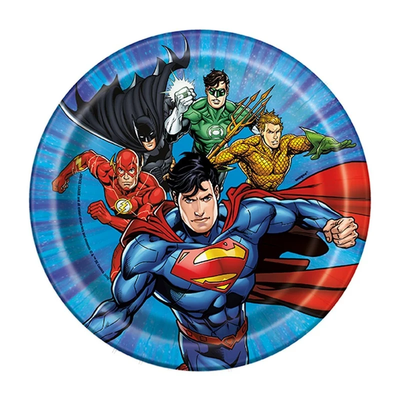 Justice League Small Round Dessert Paper Plates, 7 Inches, 8 Count